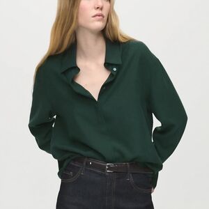 Mango Shirt Lyocell  NWT  Hidden Buttons Long Sleeve Forest Green S